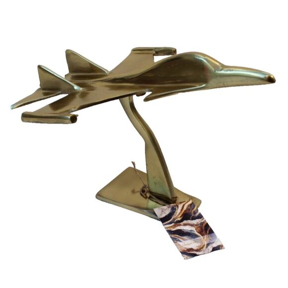 New Gold Metal Jet Fighter Plane Aviation Airplane Decoration Figure Sculpture - Picture 2 of 3